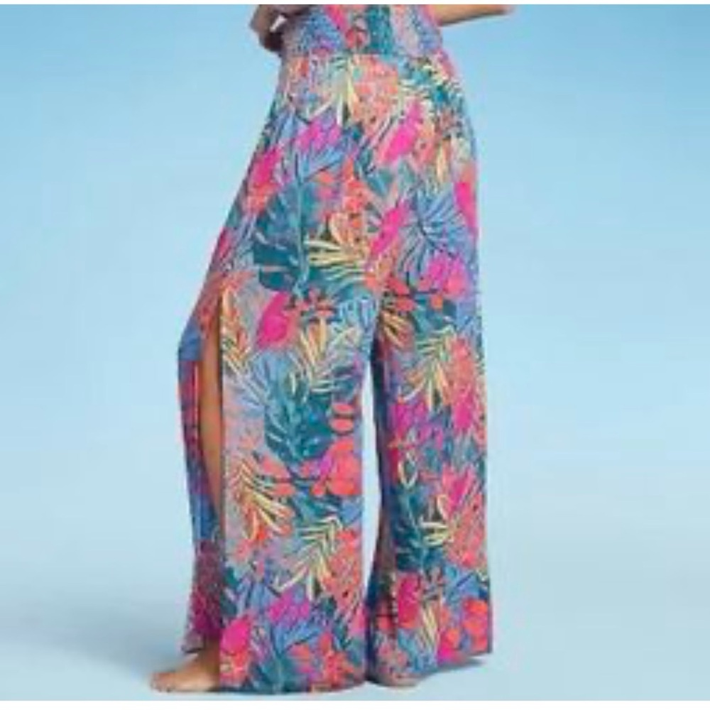 Kona Sol Blue and Pink Swim Coverup with Dramatic Side Slit